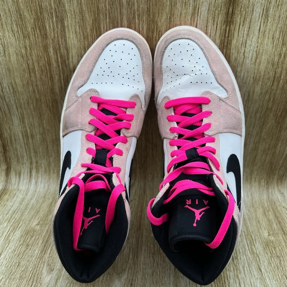 Nike Air Jordan 1 Mid Men's Size 13 Crimson Tint White Black Shoes 852542-801